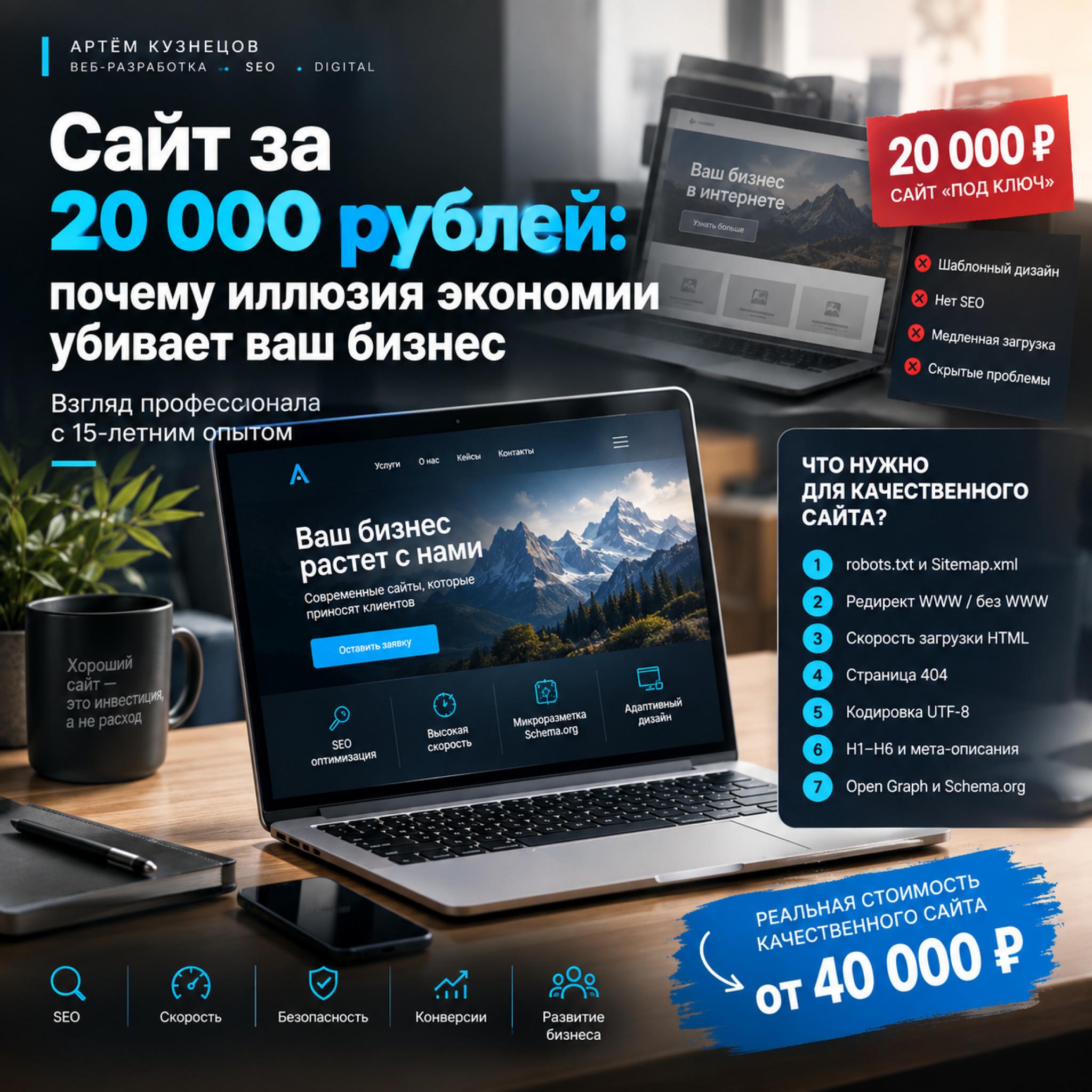 Сайт за 20 000 рублей: почему иллюзия экономии убивает ваш бизнес. Взгляд профессионала с 15-летним опытом
